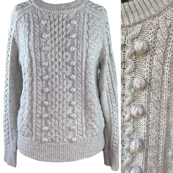 J.Crew Women's SZ XS Small Gray Lambs Wool Blend Popcorn Chunky Knit Sweater - Picture 1 of 8
